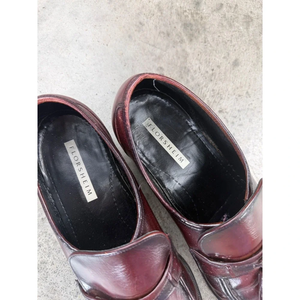 Vintage Florsheim Mens Burgundy Leather Tassel Kiltie Loafers Polished 11.5 D